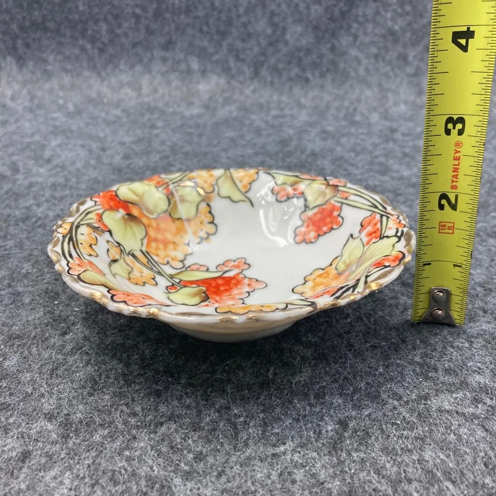 Set‎ of 6 Vintage Nippon Noritake Hand Painted Floral Berry Bowls Gold Trim